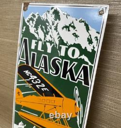 Vintage Alaska Airlines Porcelain Sign Aviation Washington Airplane Airport Gas