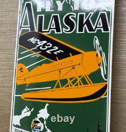 Vintage Alaska Airlines Porcelain Sign Aviation Washington Airplane Airport Gas