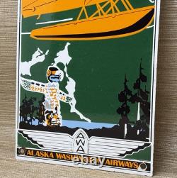 Vintage Alaska Airlines Porcelain Sign Aviation Washington Airplane Airport Gas