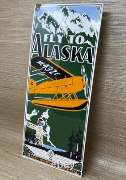 Vintage Alaska Airlines Porcelain Sign Aviation Washington Airplane Airport Gas