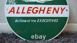 Vintage Allegheny Porcelain Metal Sign Gas Oil Service Pump Rare Airplane Flying