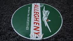 Vintage Allegheny Porcelain Metal Sign Gas Oil Service Pump Rare Airplane Flying