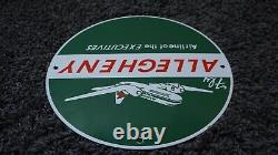 Vintage Allegheny Porcelain Metal Sign Gas Oil Service Pump Rare Airplane Flying