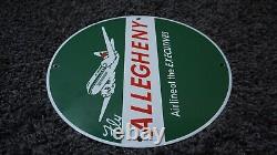 Vintage Allegheny Porcelain Metal Sign Gas Oil Service Pump Rare Airplane Flying