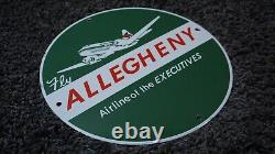 Vintage Allegheny Porcelain Metal Sign Gas Oil Service Pump Rare Airplane Flying