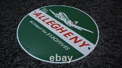 Vintage Allegheny Porcelain Metal Sign Gas Oil Service Pump Rare Airplane Flying