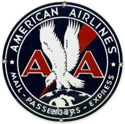 Vintage American Airlines Porcelain Sign Airport Eagle Aviation Hangar Gas Oil