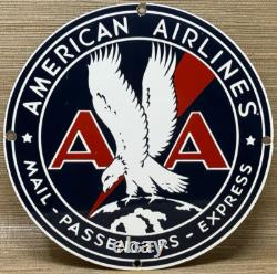 Vintage American Airlines Porcelain Sign Airport Eagle Aviation Hangar Gas Oil