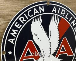 Vintage American Airlines Porcelain Sign Airport Eagle Aviation Hangar Gas Oil