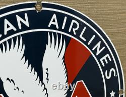 Vintage American Airlines Porcelain Sign Airport Eagle Aviation Hangar Gas Oil