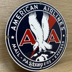 Vintage American Airlines Porcelain Sign Airport Eagle Aviation Hangar Gas Oil