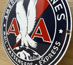 Vintage American Airlines Porcelain Sign Airport Eagle Aviation Hangar Gas Oil