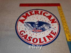 Vintage American Gasoline Powerful Eagle 11 3/4 Porcelain Metal Gas & Oil Sign