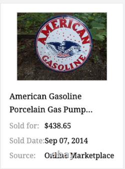 Vintage American Gasoline Powerful Eagle 11 3/4 Porcelain Metal Gas & Oil Sign