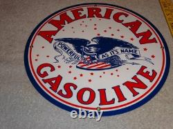 Vintage American Gasoline Powerful Eagle 11 3/4 Porcelain Metal Gas & Oil Sign
