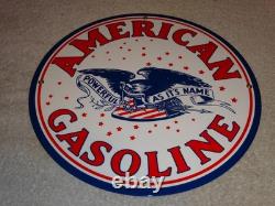 Vintage American Gasoline Powerful Eagle 11 3/4 Porcelain Metal Gas & Oil Sign