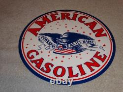 Vintage American Gasoline Powerful Eagle 11 3/4 Porcelain Metal Gas & Oil Sign