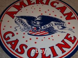 Vintage American Gasoline Powerful Eagle 11 3/4 Porcelain Metal Gas & Oil Sign