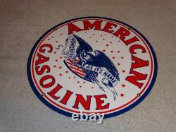 Vintage American Gasoline Powerful Eagle 11 3/4 Porcelain Metal Gas & Oil Sign