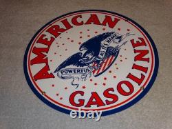 Vintage American Gasoline Powerful Eagle 11 3/4 Porcelain Metal Gas & Oil Sign