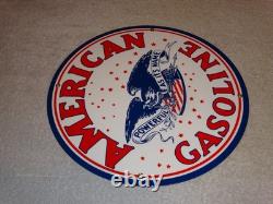Vintage American Gasoline Powerful Eagle 11 3/4 Porcelain Metal Gas & Oil Sign