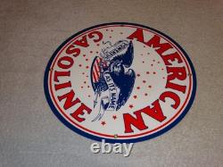 Vintage American Gasoline Powerful Eagle 11 3/4 Porcelain Metal Gas & Oil Sign