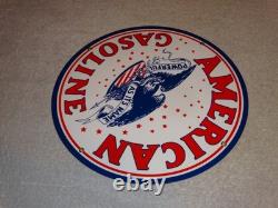 Vintage American Gasoline Powerful Eagle 11 3/4 Porcelain Metal Gas & Oil Sign
