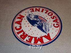 Vintage American Gasoline Powerful Eagle 11 3/4 Porcelain Metal Gas & Oil Sign