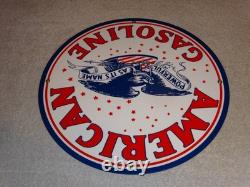 Vintage American Gasoline Powerful Eagle 11 3/4 Porcelain Metal Gas & Oil Sign