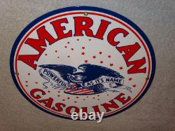 Vintage American Gasoline Powerful Eagle 11 3/4 Porcelain Metal Gas & Oil Sign