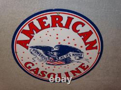 Vintage American Gasoline Powerful Eagle 11 3/4 Porcelain Metal Gas & Oil Sign