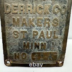 Vintage American Hoist & Derrick Co. Makers St. Paul Minn. No. 41-A Brass Plaque