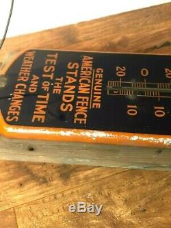 Vintage American Steel & Wire Fence Porcelain Thermometer Advertising Sign