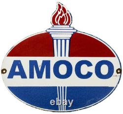 Vintage Amoco Gasoline Porcelain Sign Service Station American Oil Torch Gas