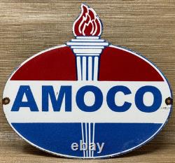 Vintage Amoco Gasoline Porcelain Sign Service Station American Oil Torch Gas