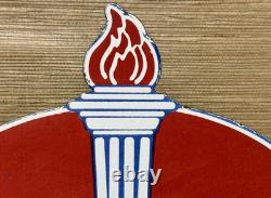Vintage Amoco Gasoline Porcelain Sign Service Station American Oil Torch Gas