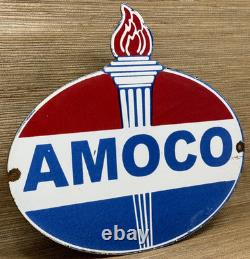 Vintage Amoco Gasoline Porcelain Sign Service Station American Oil Torch Gas