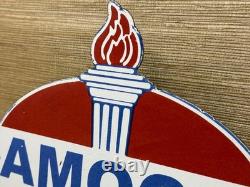 Vintage Amoco Gasoline Porcelain Sign Service Station American Oil Torch Gas
