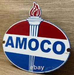 Vintage Amoco Gasoline Porcelain Sign Service Station American Oil Torch Gas