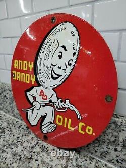 Vintage Andy Dandy Oil Porcelain Sign Motor Gas Automobile Service Lubricants