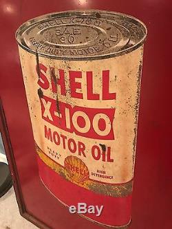Vintage AntIque SHELL X-100 Motor Oil Swinging Sidewalk Sign gas station w ring