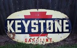 Vintage Antique Keystone Gasoline Sign Porcelain Double Sided 8'X4' RARE! Oil