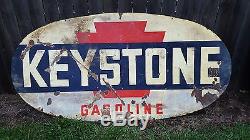 Vintage Antique Keystone Gasoline Sign Porcelain Double Sided 8'X4' RARE! Oil