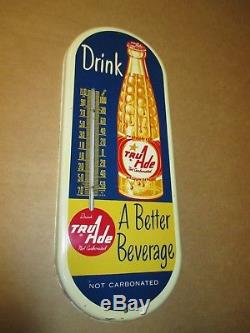 Vintage Antique TRU ADE Orange Soda Bottle Tin Non Porcelain Thermometer Sign
