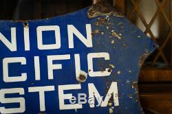 Vintage Antique Union Pacific Overland Route Porcelain Shield Sign