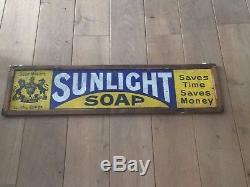 Vintage Antique metal enamel old advertising sign Sunlight Soap 37,5'' X 9.5'