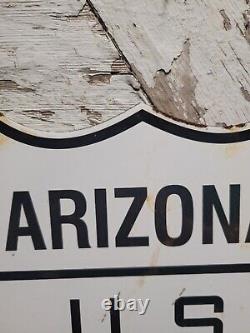 Vintage Arizona Route 66 Porcelain Sign Us Highway Shield Gas Roadway Trucker