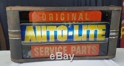 Vintage Art Deco Light Up Sign Original Auto-Lite Service Parts, 22x10x4.5