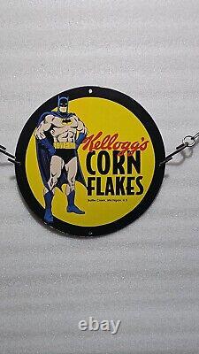Vintage Art Kelloggs Corn Flakes Batman Porcelain Gas Oil Cereals Station Sign