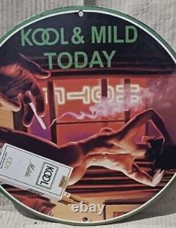 Vintage Art Kool MILD Cigarettes Pinup Naked Girl Porcelain Gas Oil Store Sign